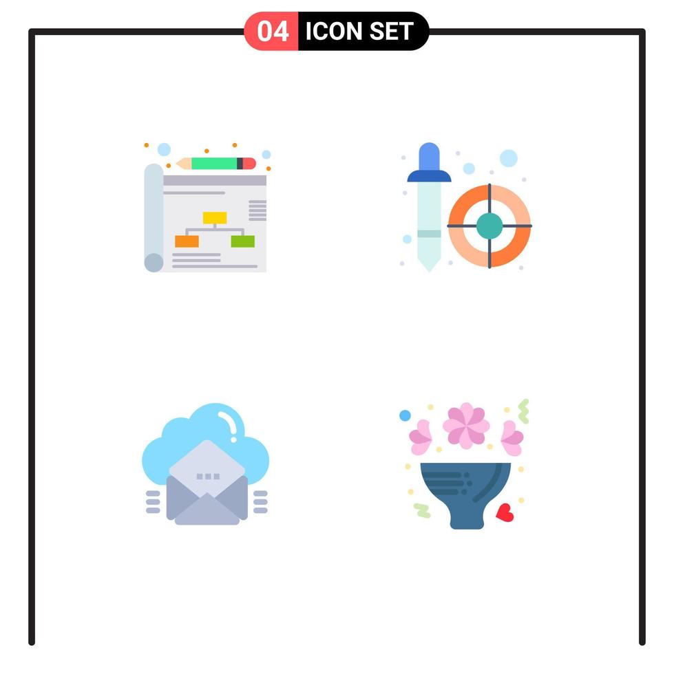 Pack of 4 Modern Flat Icons Signs and Symbols for Web Print Media such as business email color picker pipette message Editable Vector Design Elements