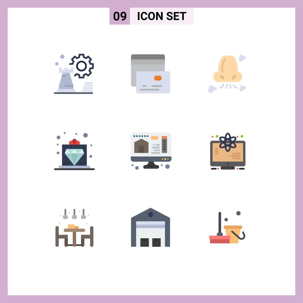 Modern Set of 9 Flat Colors and symbols such as computer royal air premium pollution Editable Vector Design Elements