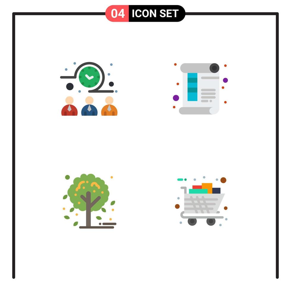 Group of 4 Modern Flat Icons Set for meeting autumn workers paper tree Editable Vector Design Elements
