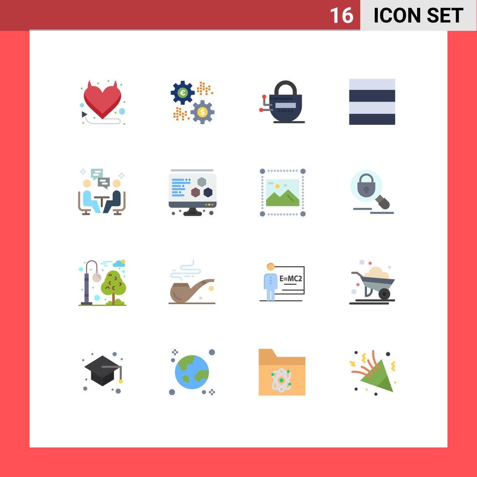 Universal Icon Symbols Group of 16 Modern Flat Colors of communication user lock meeting grid Editable Pack of Creative Vector Design Elements