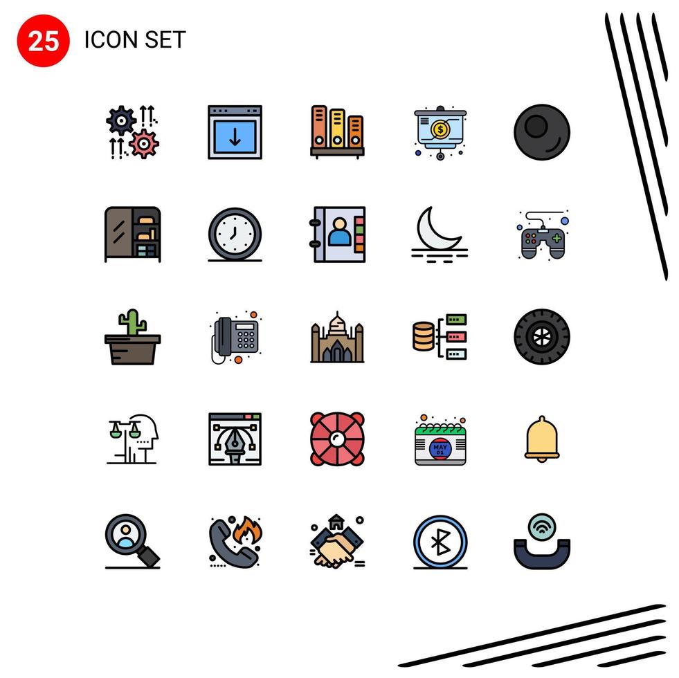 25 Thematic Vector Filled line Flat Colors and Editable Symbols of chart presentation element shelves reading Editable Vector Design Elements