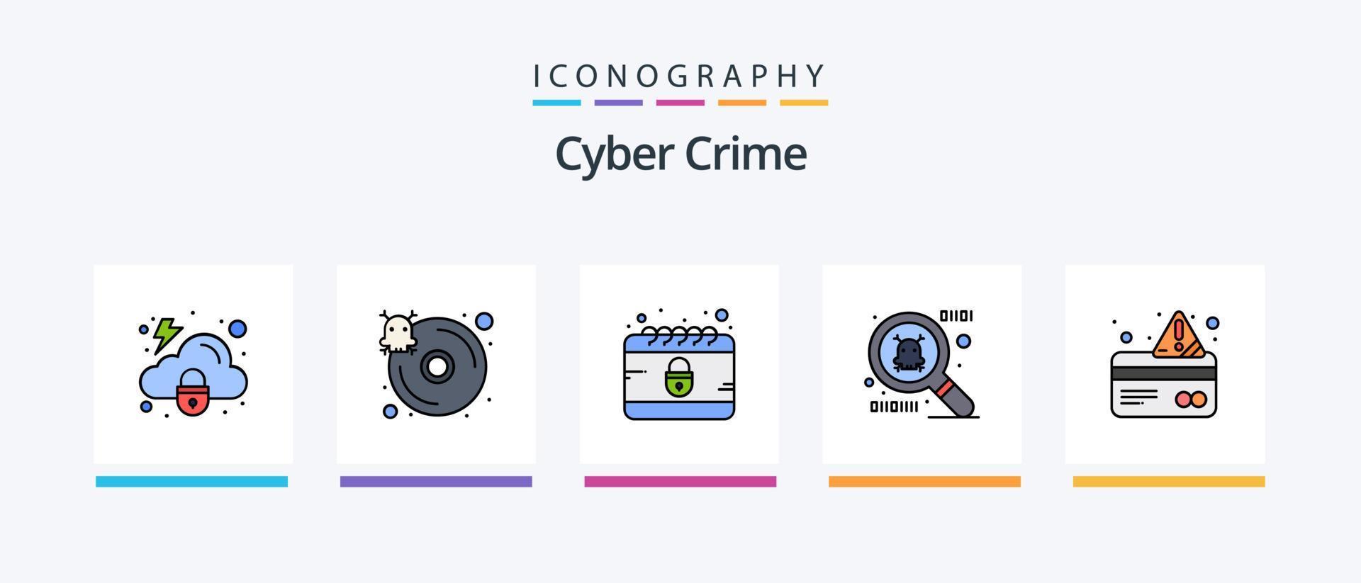 la línea de delitos cibernéticos llenó el paquete de 5 íconos, incluida la seguridad. cibernético antivirus delito. web. diseño de iconos creativos vector