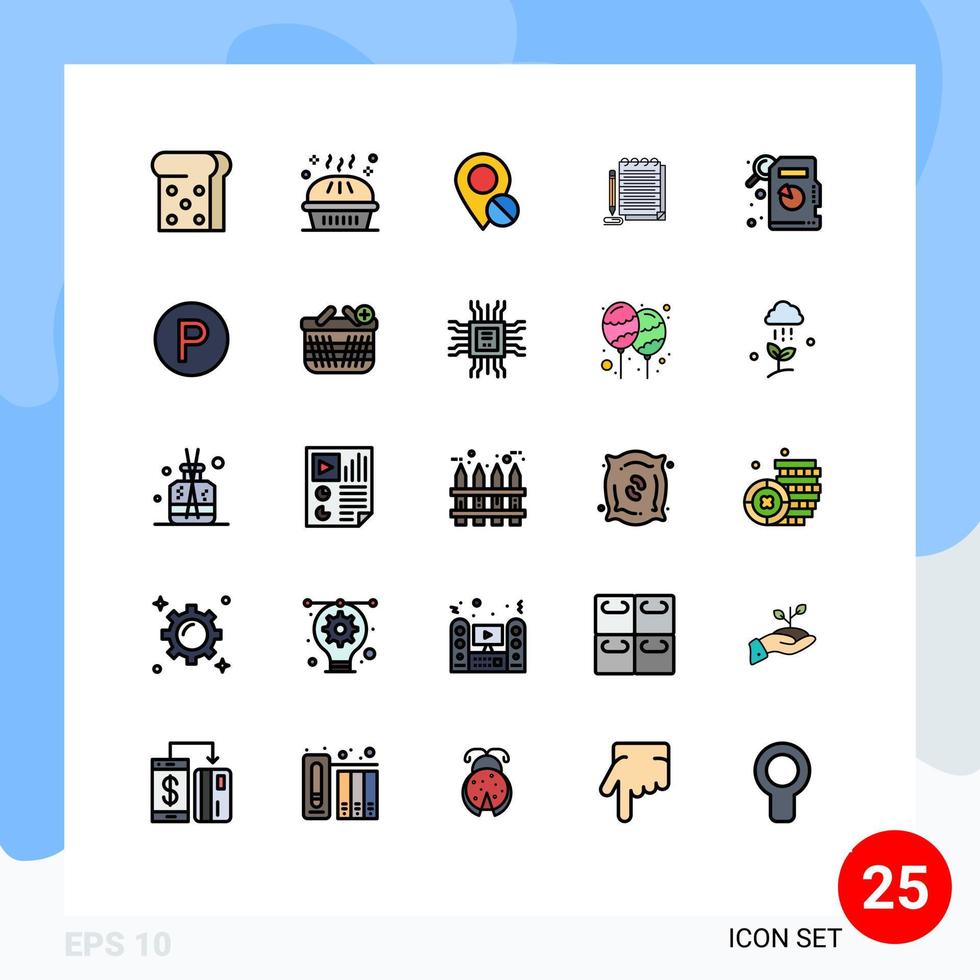 Stock Vector Icon Pack of 25 Line Signs and Symbols for statistical analysis novel map pad notepad Editable Vector Design Elements