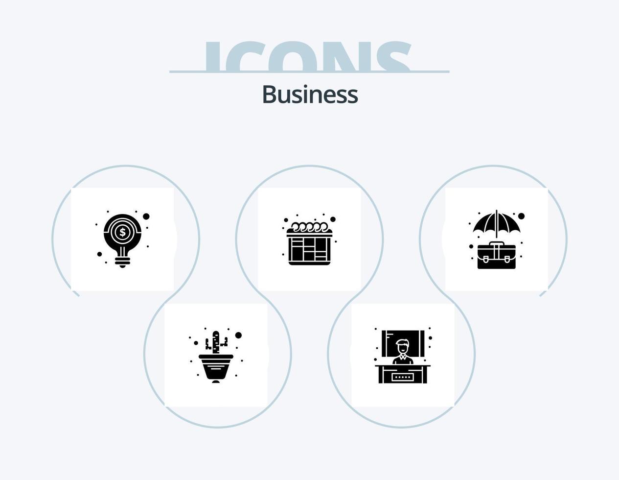 Business Glyph Icon Pack 5 Icon Design. case. bag. light. workflow. iteration vector