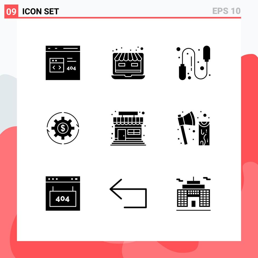 9 Thematic Vector Solid Glyphs and Editable Symbols of money make online store earnings revenue Editable Vector Design Elements