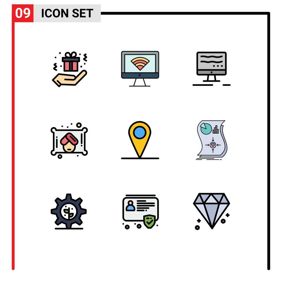 Filledline Flat Color Pack of 9 Universal Symbols of love interface online map sauna Editable Vector Design Elements