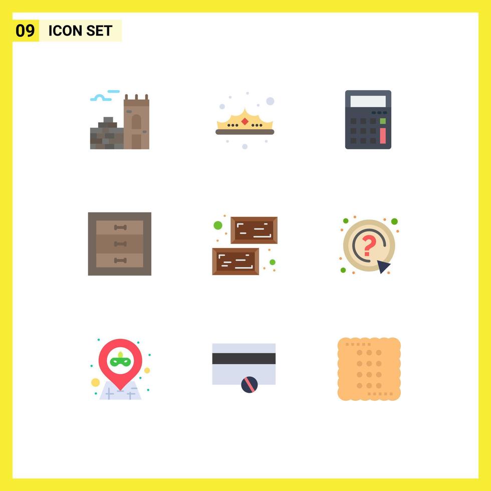 Group of 9 Modern Flat Colors Set for ingot interior calculator drawer boxes Editable Vector Design Elements