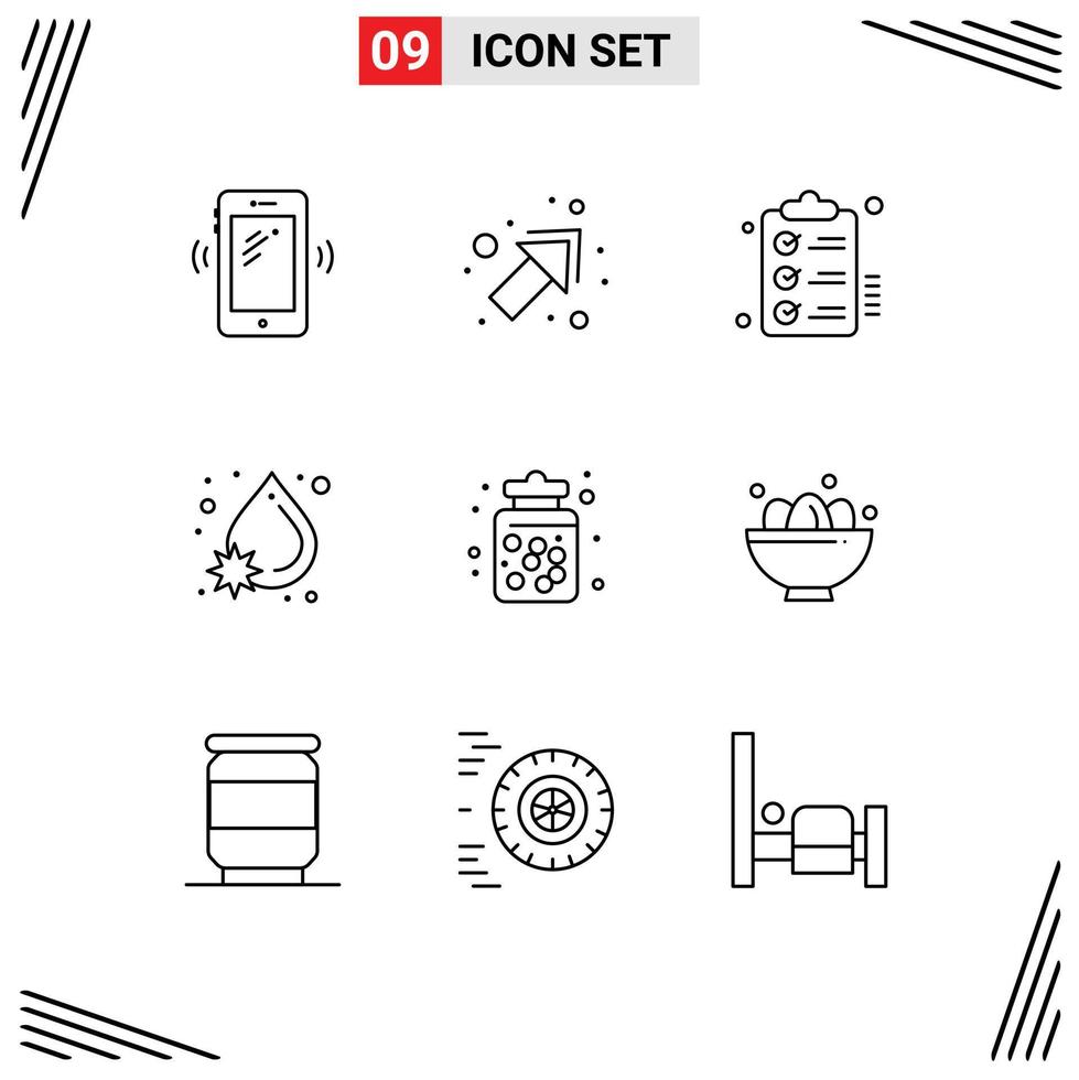 Pack of 9 Modern Outlines Signs and Symbols for Web Print Media such as candy drop checklist blood todo Editable Vector Design Elements