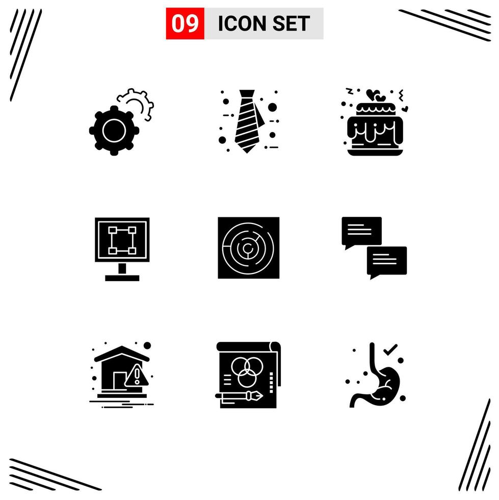 Pack of 9 Modern Solid Glyphs Signs and Symbols for Web Print Media such as labyrinth circle love application design Editable Vector Design Elements