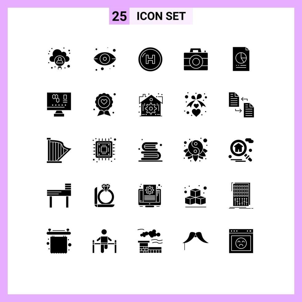 25 Universal Solid Glyph Signs Symbols of data digital care computer line Editable Vector Design Elements