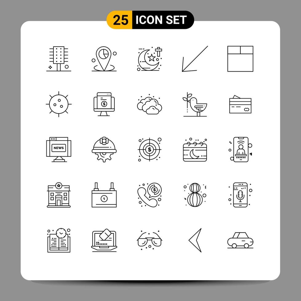 Pack of 25 Modern Lines Signs and Symbols for Web Print Media such as grid down place arrow studies Editable Vector Design Elements