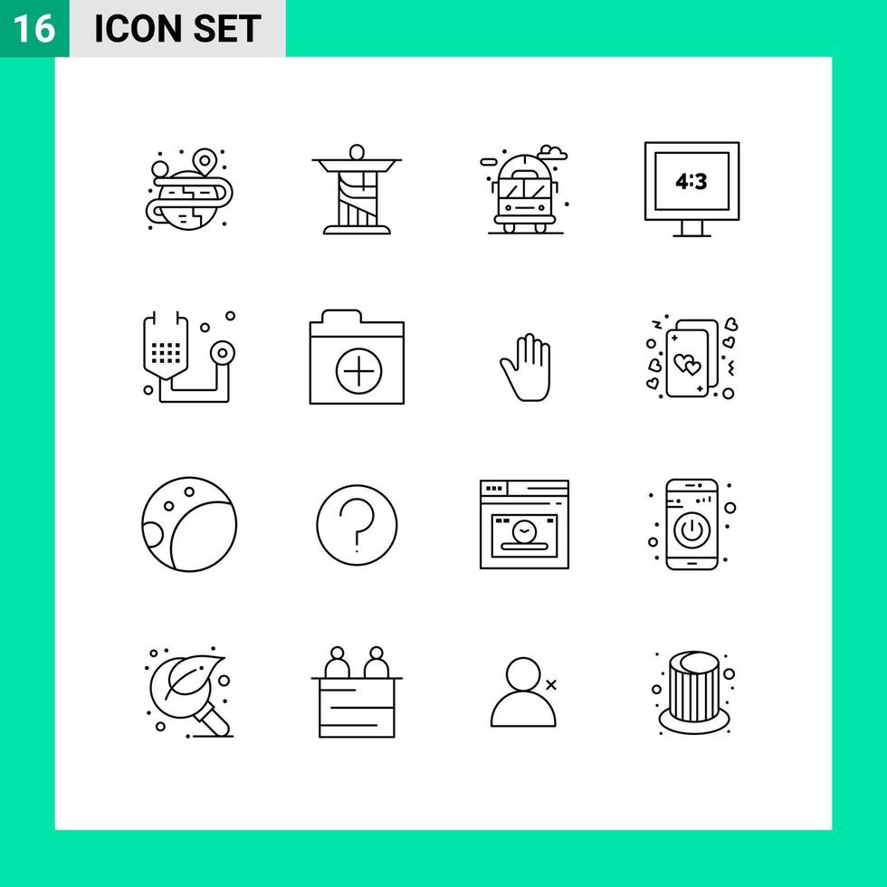 16 User Interface Outline Pack of modern Signs and Symbols of form disease city tv aspect ratio Editable Vector Design Elements