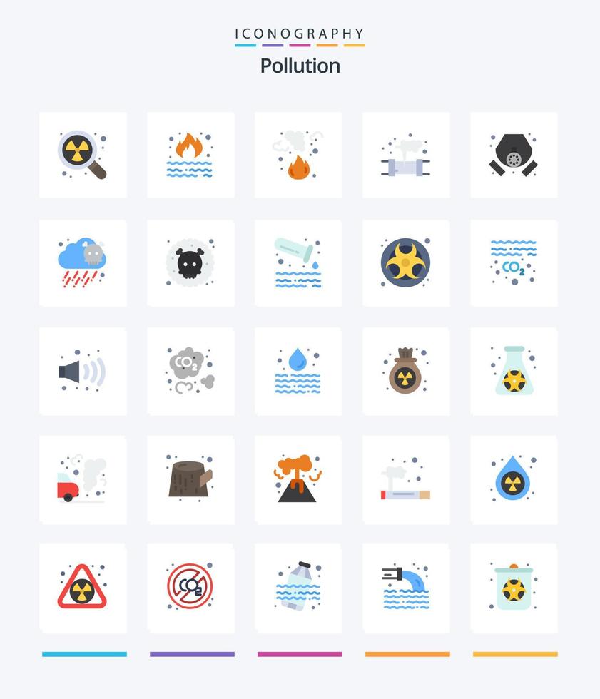 Creative Pollution 25 Flat icon pack  Such As gas. pollution. smoke. mask. waste vector