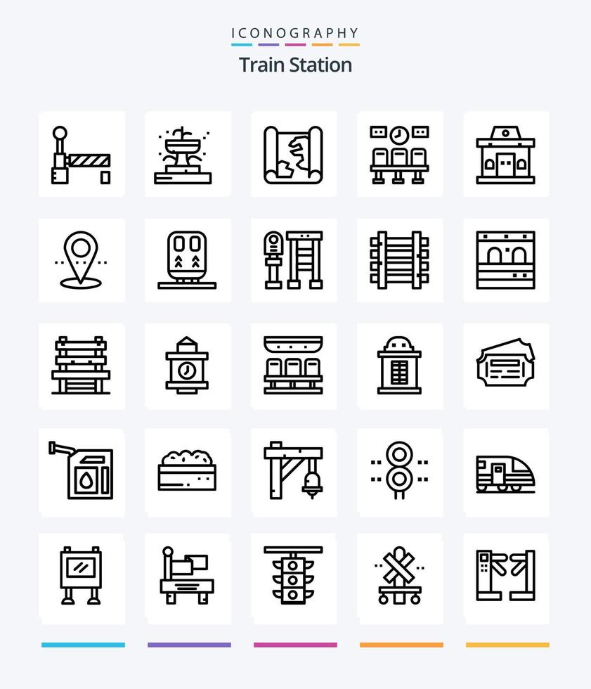 paquete de iconos de contorno de la estación de tren creativa 25, como el boleto. edificio. mapa. reloj. tren vector