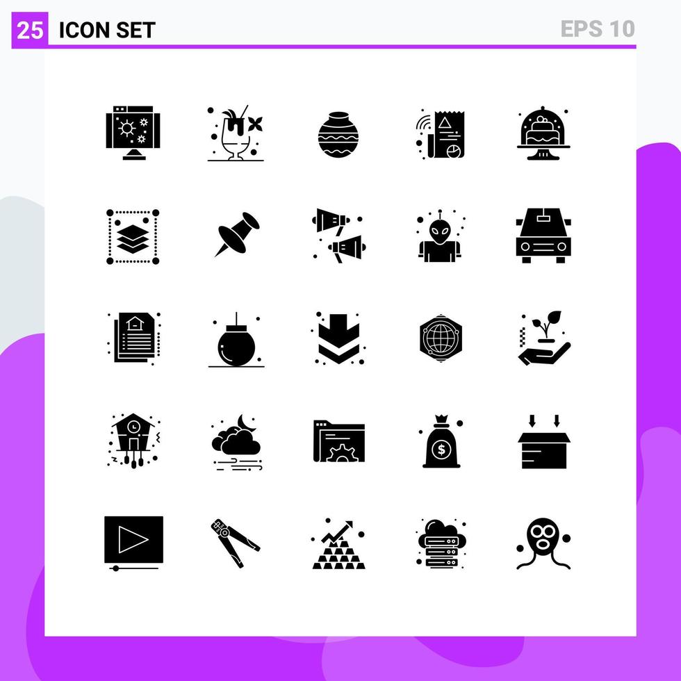 Pack of 25 creative Solid Glyphs of cake baked sand file digital Editable Vector Design Elements