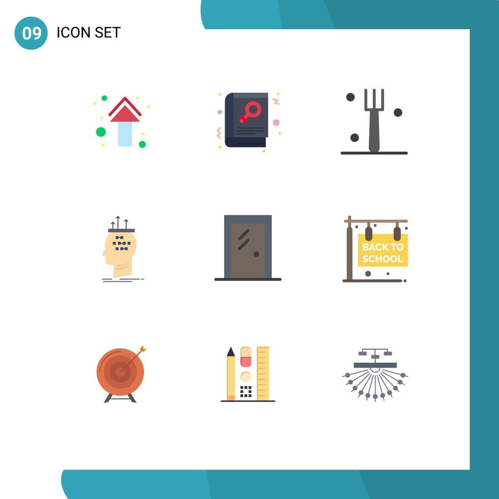 Set of 9 Vector Flat Colors on Grid for door process sign conclusion algorithm Editable Vector Design Elements