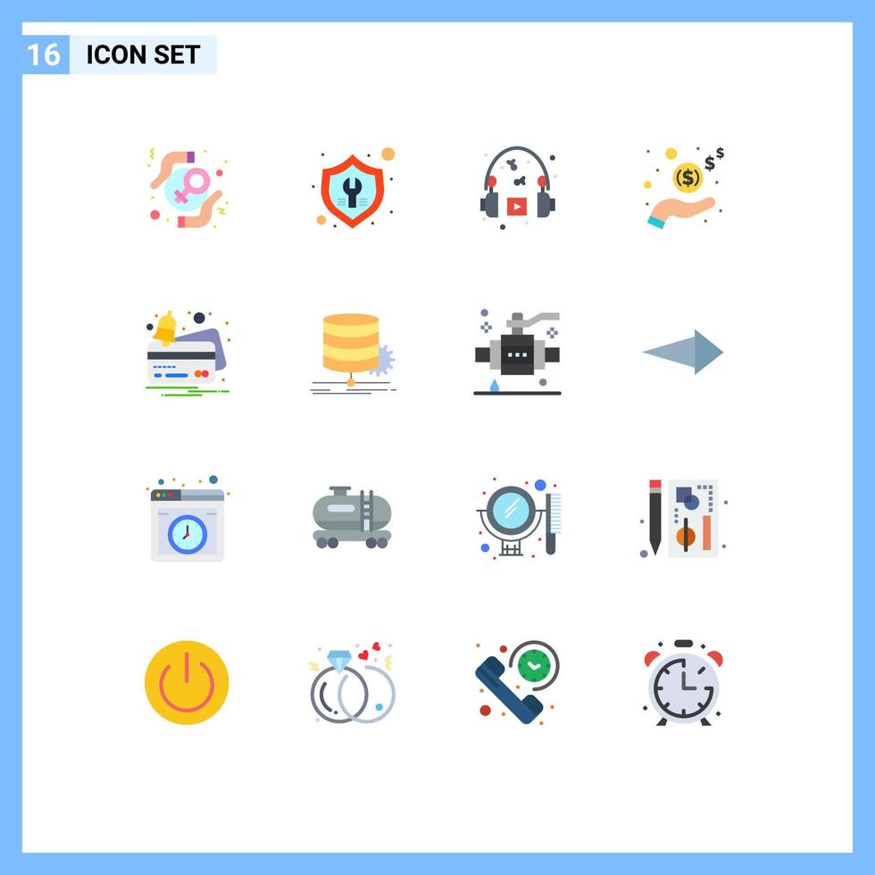 16 Thematic Vector Flat Colors and Editable Symbols of cash income repair hand headphone Editable Pack of Creative Vector Design Elements