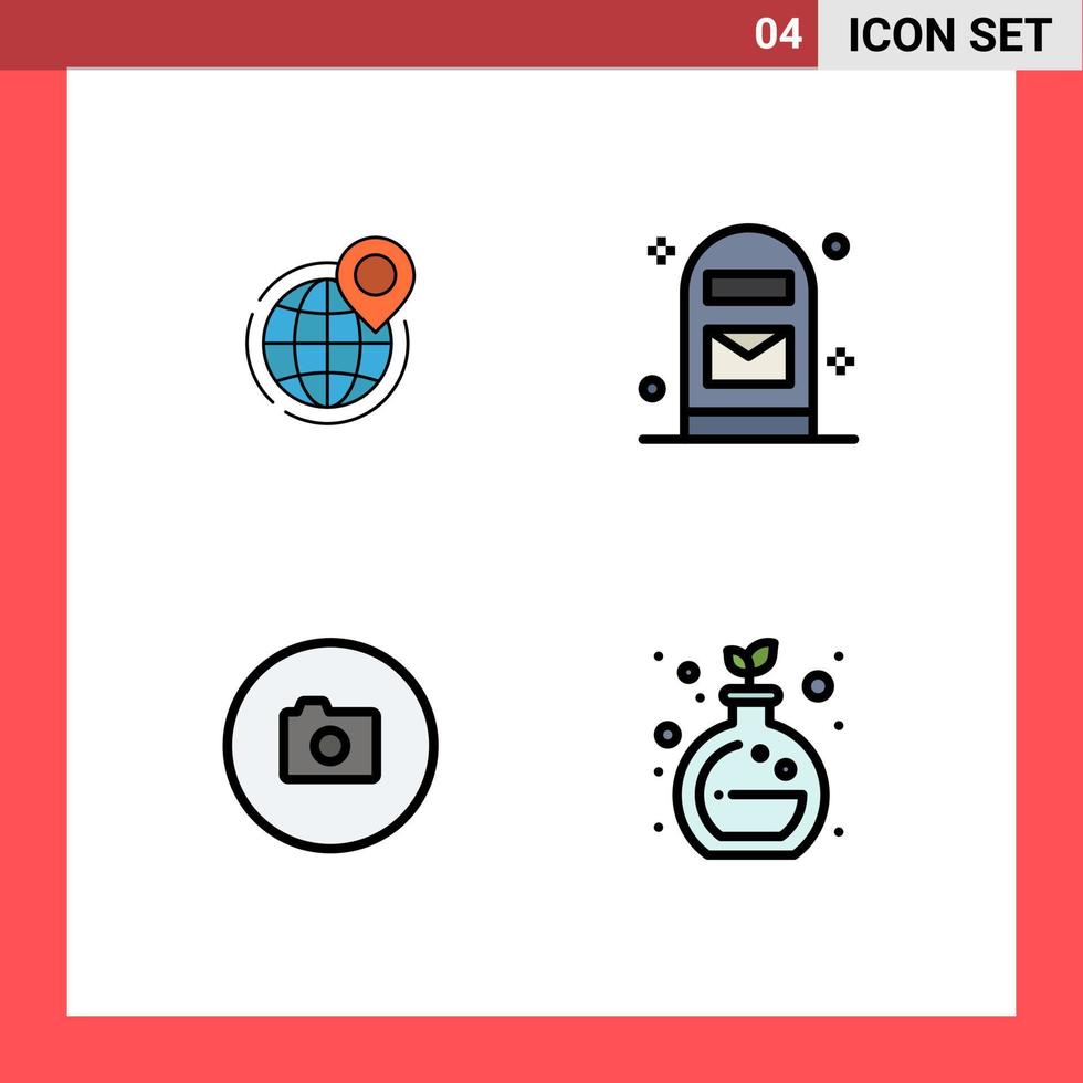 Group of 4 Filledline Flat Colors Signs and Symbols for globe post office box image Editable Vector Design Elements