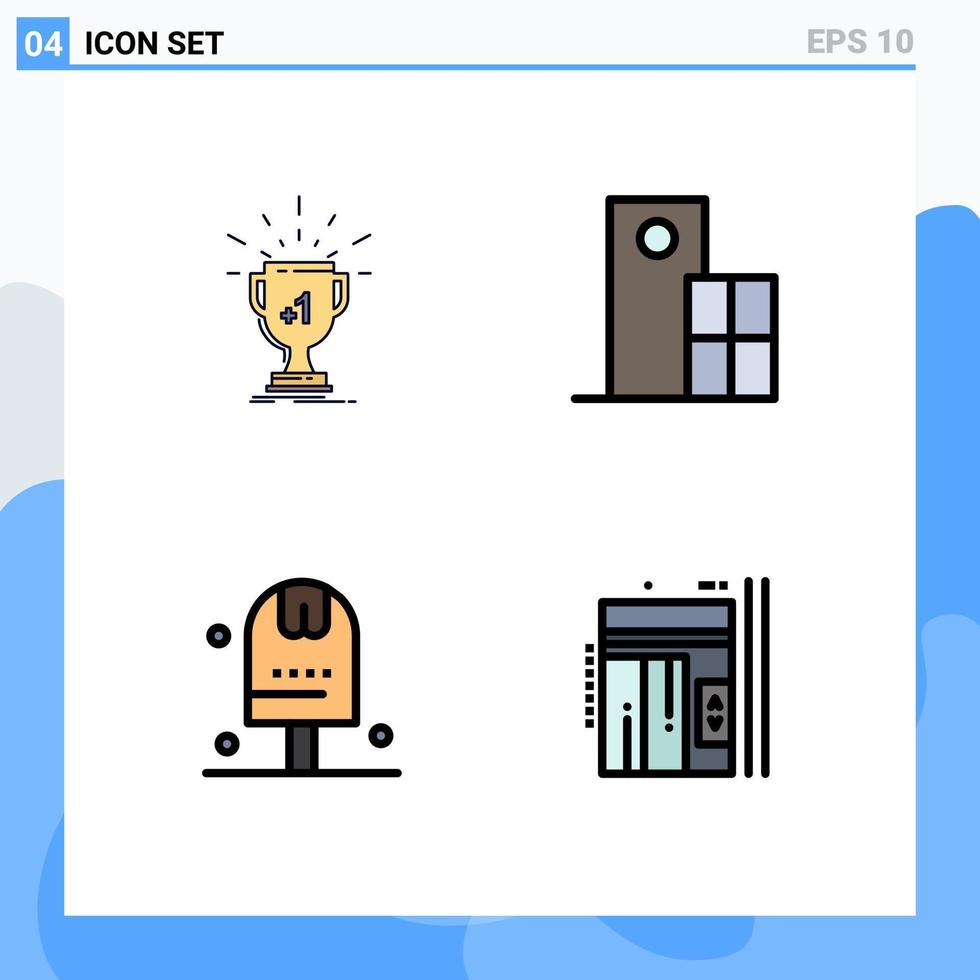 Mobile Interface Filledline Flat Color Set of 4 Pictograms of award structure prize building done Editable Vector Design Elements
