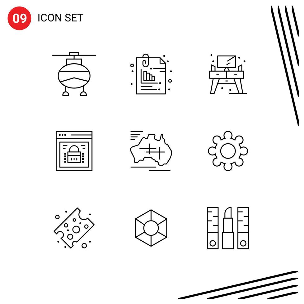 9 Universal Outlines Set for Web and Mobile Applications web security protected browser pin page lock table Editable Vector Design Elements