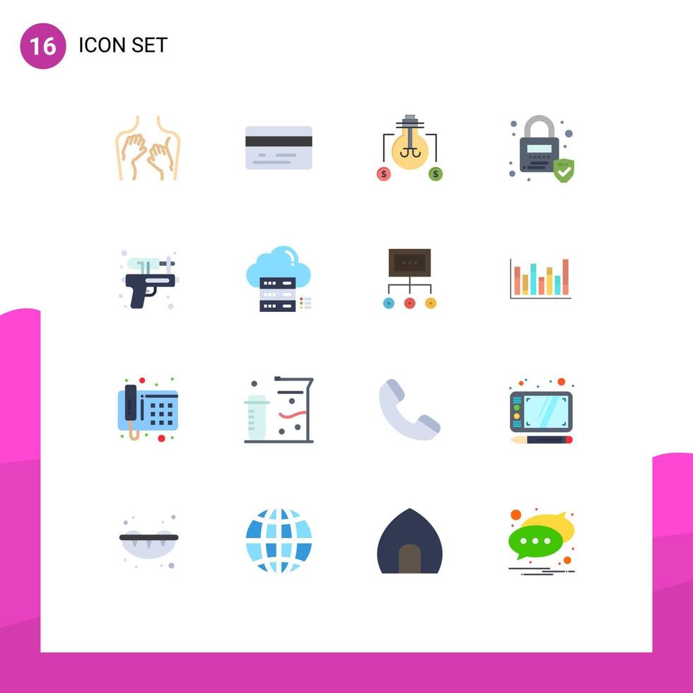 Stock Vector Icon Pack of 16 Line Signs and Symbols for water gun bulb security lock Editable Pack of Creative Vector Design Elements