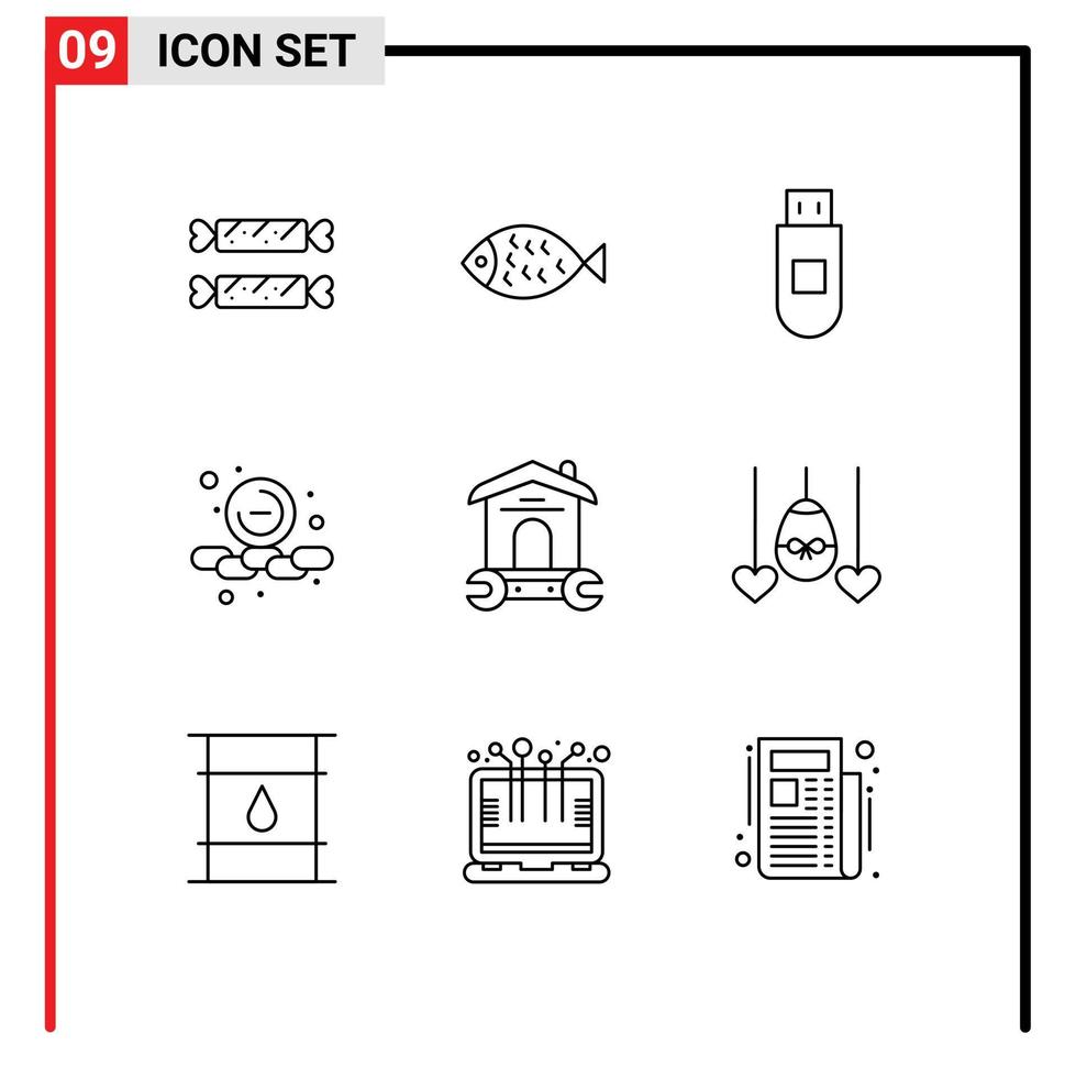 Outline Pack of 9 Universal Symbols of repair house usb web remove Editable Vector Design Elements