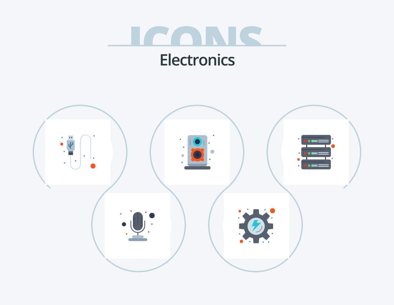 Electronics Flat Icon Pack 5 Icon Design. . network. usb. servers. speaker vector