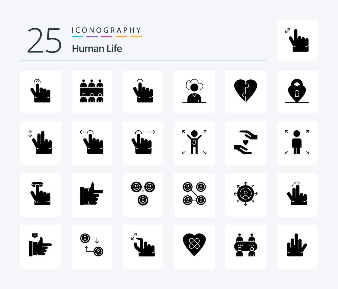 Human 25 Solid Glyph icon pack including private. lock. touch. puzzle. couple vector