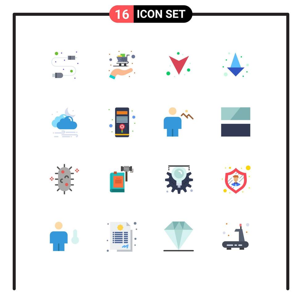 16 Universal Flat Color Signs Symbols of pc computer down cloud windy Editable Pack of Creative Vector Design Elements