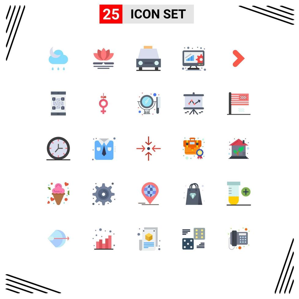 Set of 25 Commercial Flat Colors pack for arrow data management car data analytics vehicles Editable Vector Design Elements