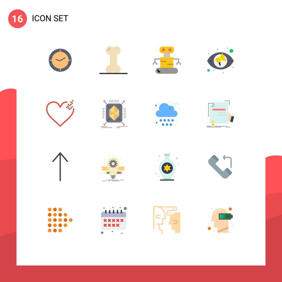 Modern Set of 16 Flat Colors and symbols such as object broken exoskeleton heart marketing Editable Pack of Creative Vector Design Elements