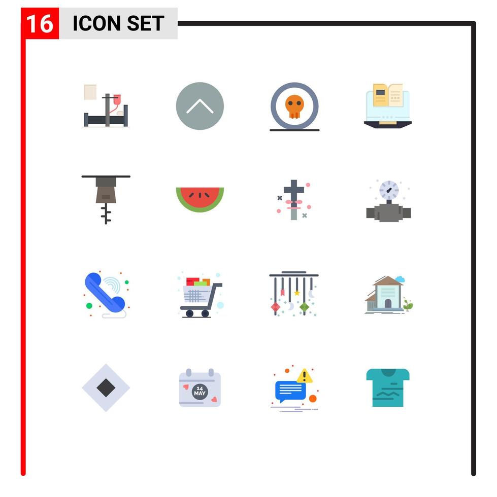 grupo de 16 colores planos modernos establecidos para ropa libro moneda computadora pirata paquete editable de elementos creativos de diseño de vectores