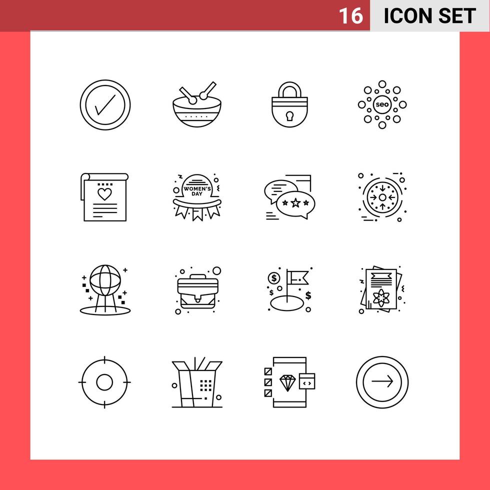 Outline Pack of 16 Universal Symbols of love rank secure seo globe Editable Vector Design Elements