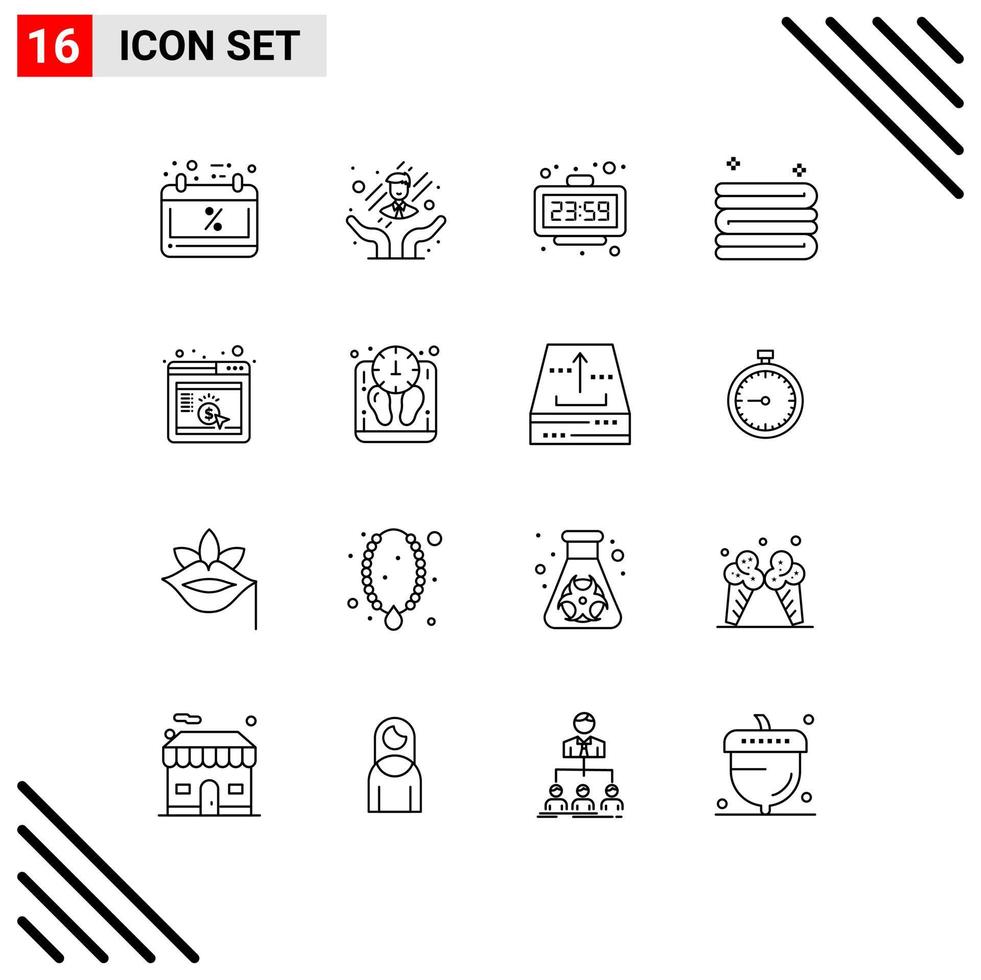 Mobile Interface Outline Set of 16 Pictograms of browser cpc minute towel clean Editable Vector Design Elements