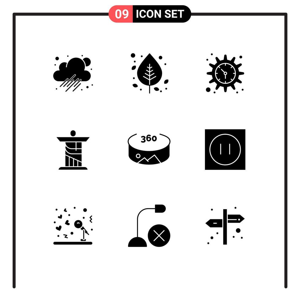 Solid Glyph Pack of 9 Universal Symbols of view landmark gear monument jesus Editable Vector Design Elements