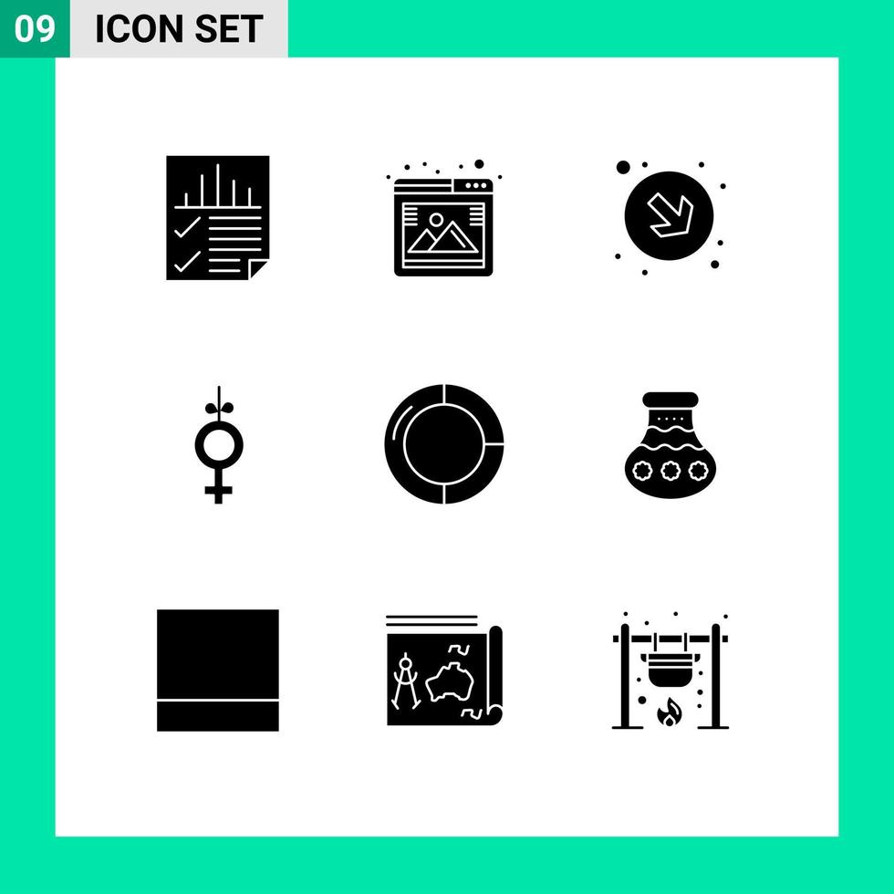Pack of 9 Modern Solid Glyphs Signs and Symbols for Web Print Media such as finance business browser ribbon gender Editable Vector Design Elements
