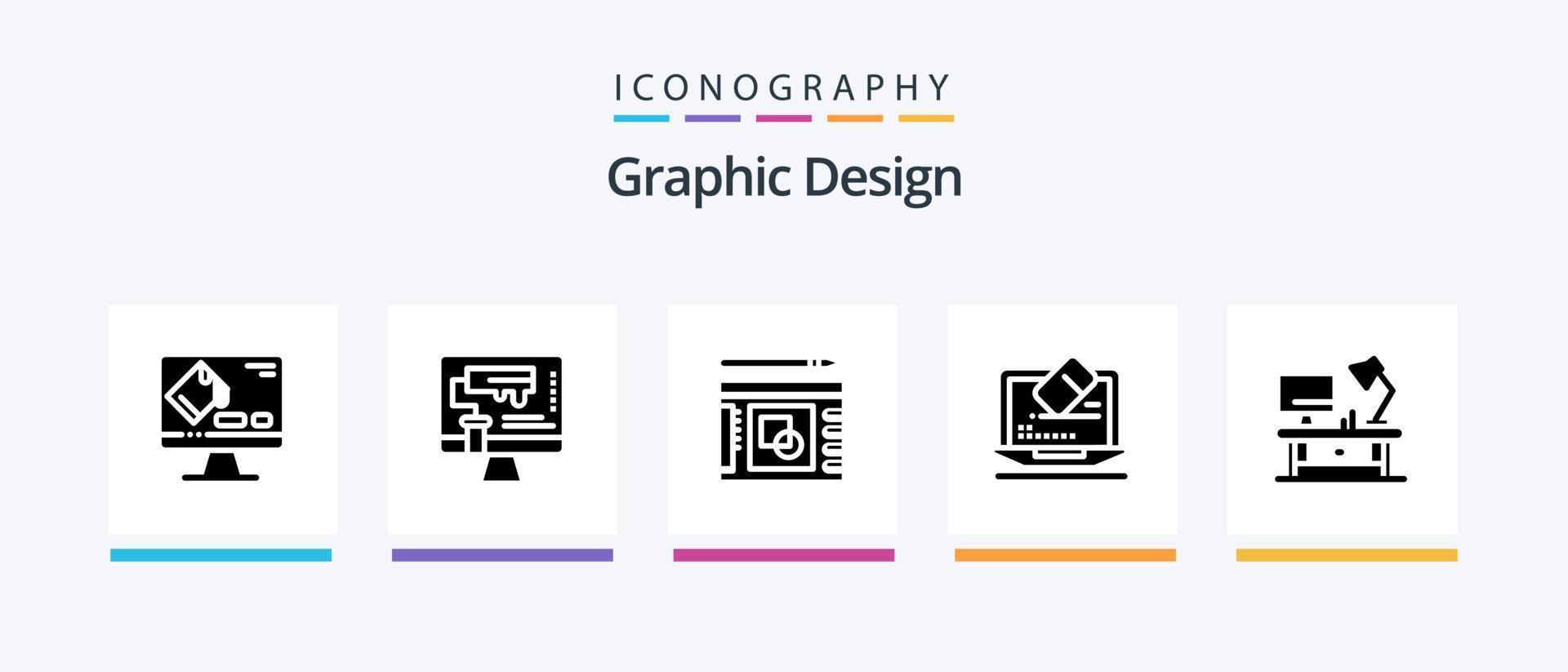 Graphic Design Glyph 5 Icon Pack Including laptop . success. paint roller . presentation . graph. Creative Icons Design vector