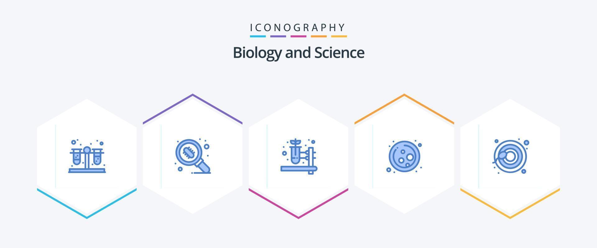 paquete de iconos azules de biología 25 que incluye . reproducción. prueba de hierbas células. ciencia vector