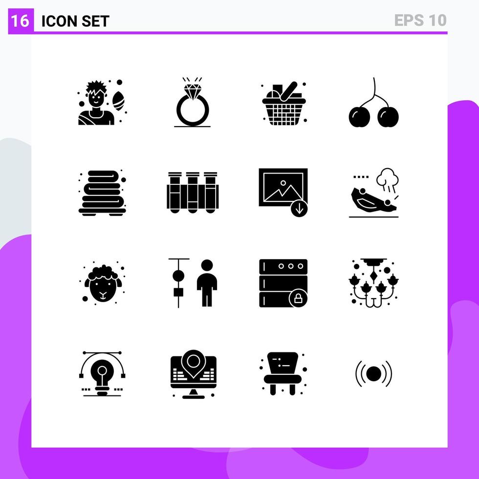 Set of 16 Modern UI Icons Symbols Signs for heating food cart cherry items Editable Vector Design Elements