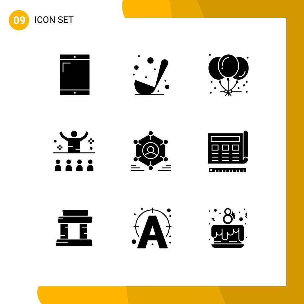 9 Universal Solid Glyph Signs Symbols of user presentation birthday motivation conference Editable Vector Design Elements