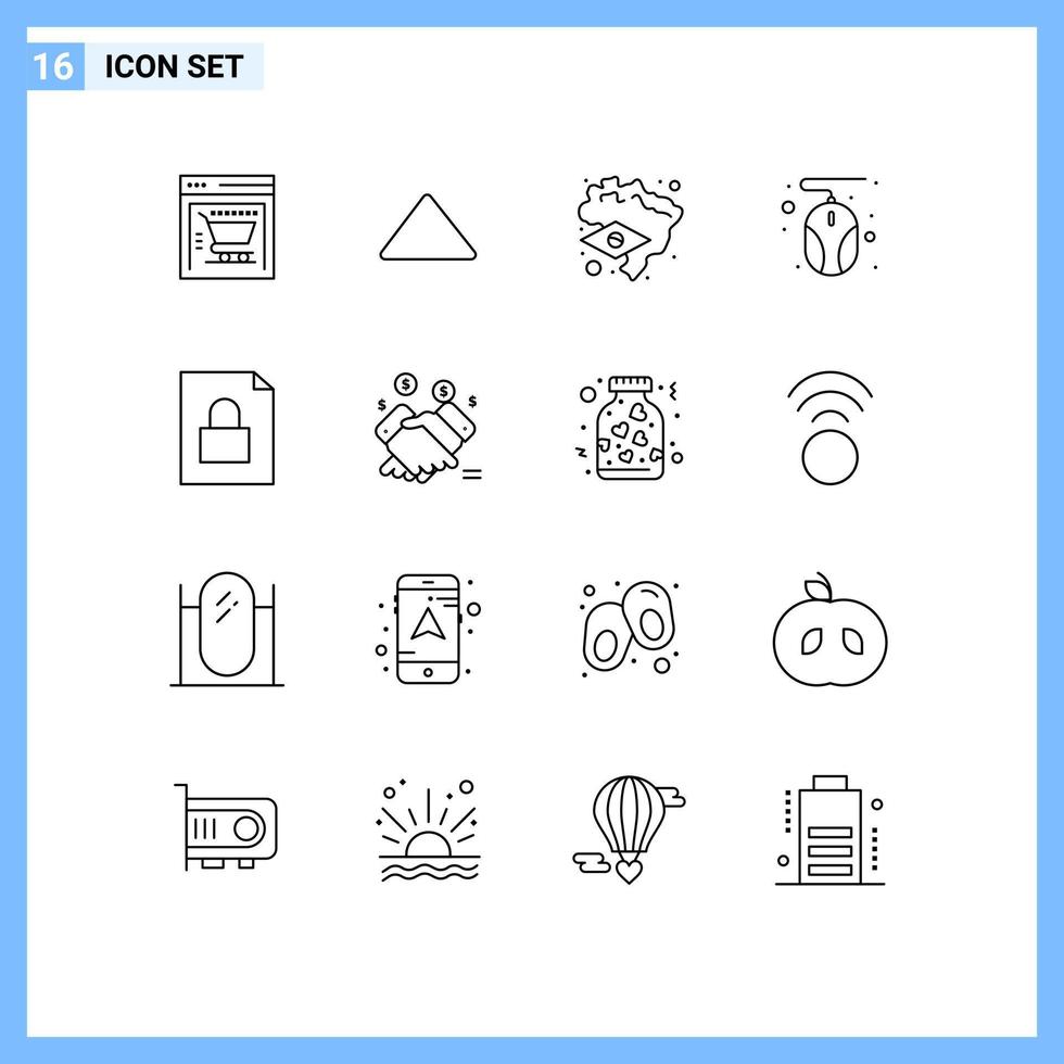 Modern Set of 16 Outlines and symbols such as marketing lock flag file mouse Editable Vector Design Elements