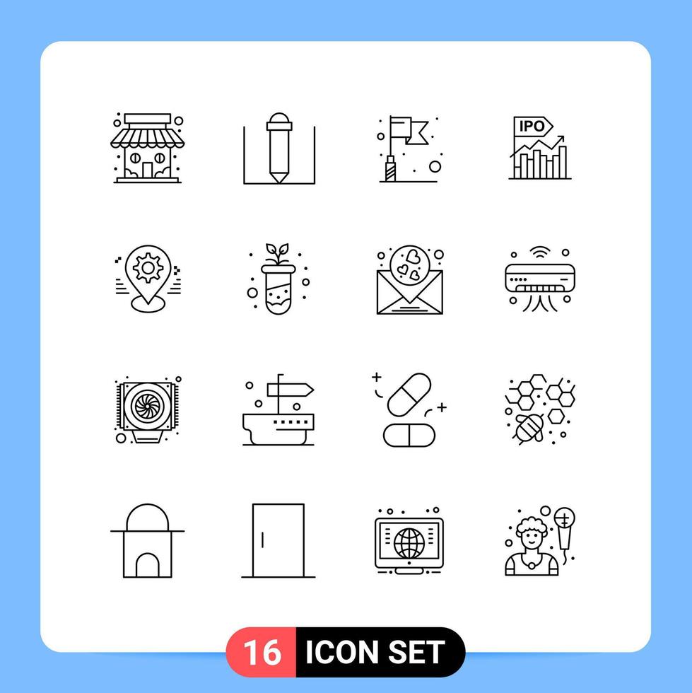 Modern Set of 16 Outlines and symbols such as map gear target public modern Editable Vector Design Elements