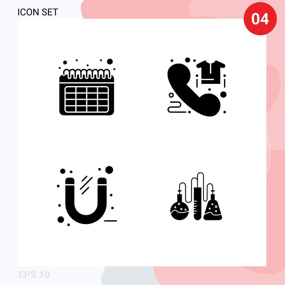 4 Universal Solid Glyphs Set for Web and Mobile Applications calendar magnet call order power Editable Vector Design Elements