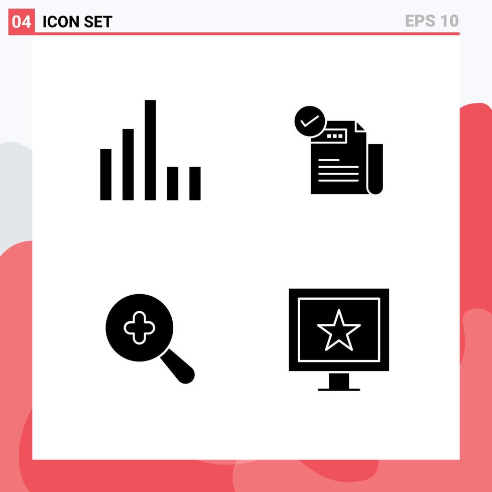 Mobile Interface Solid Glyph Set of 4 Pictograms of connection search check featured cinema Editable Vector Design Elements