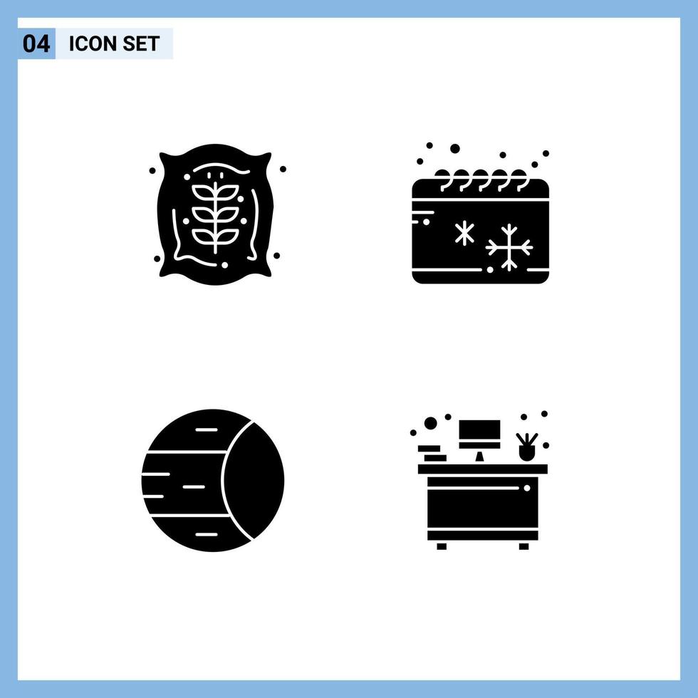 Paquete de 4 glifos sólidos de interfaz de usuario de signos y símbolos modernos de agricultura ciencia estructura de temporada agrícola elementos de diseño vectorial editables vector
