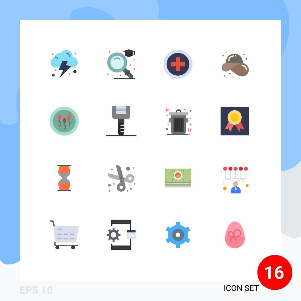 16 Universal Flat Colors Set for Web and Mobile Applications laboratory biology travel biochemistry straw hat Editable Pack of Creative Vector Design Elements