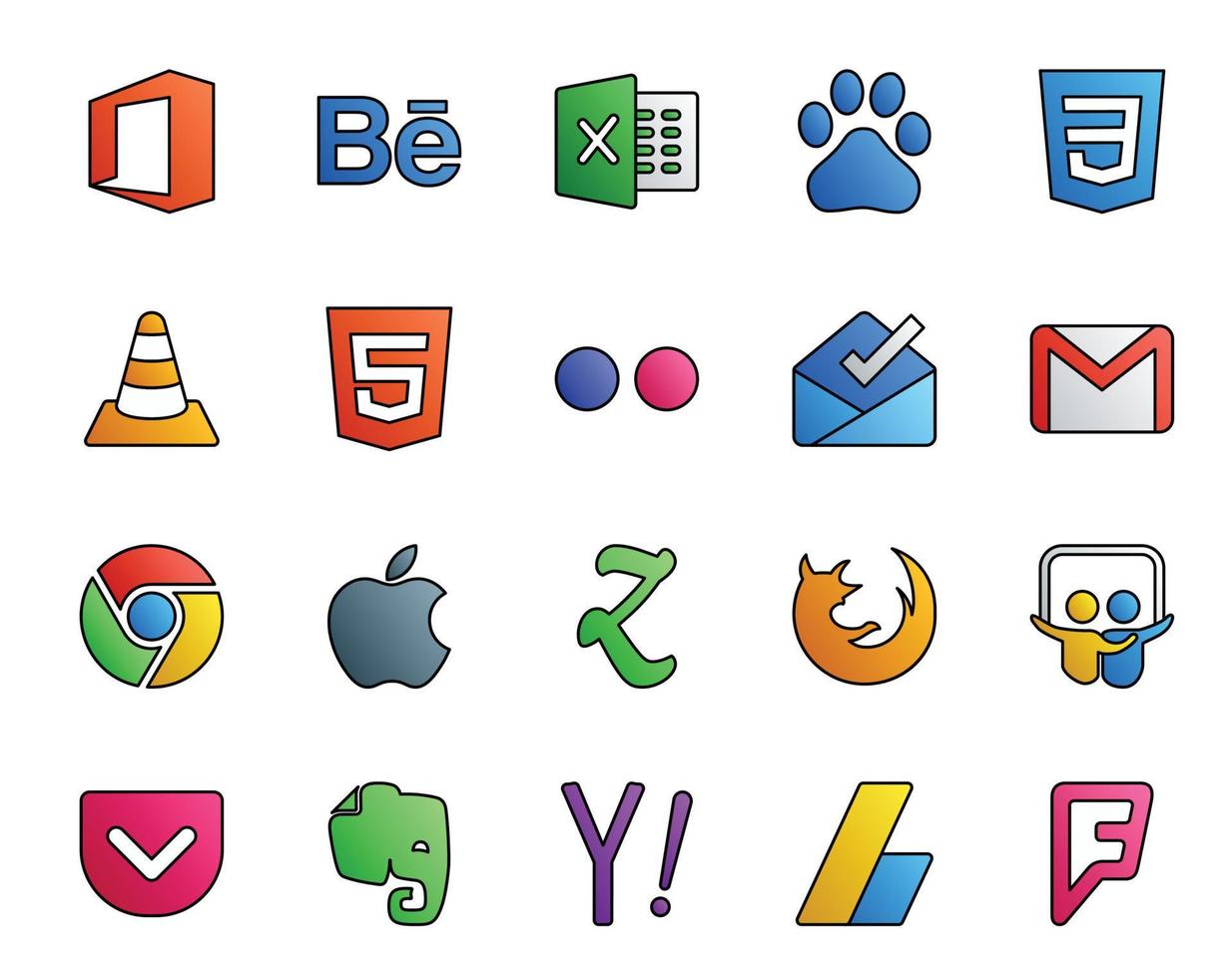 20 Social Media Icon Pack Including firefox apple html chrome email vector
