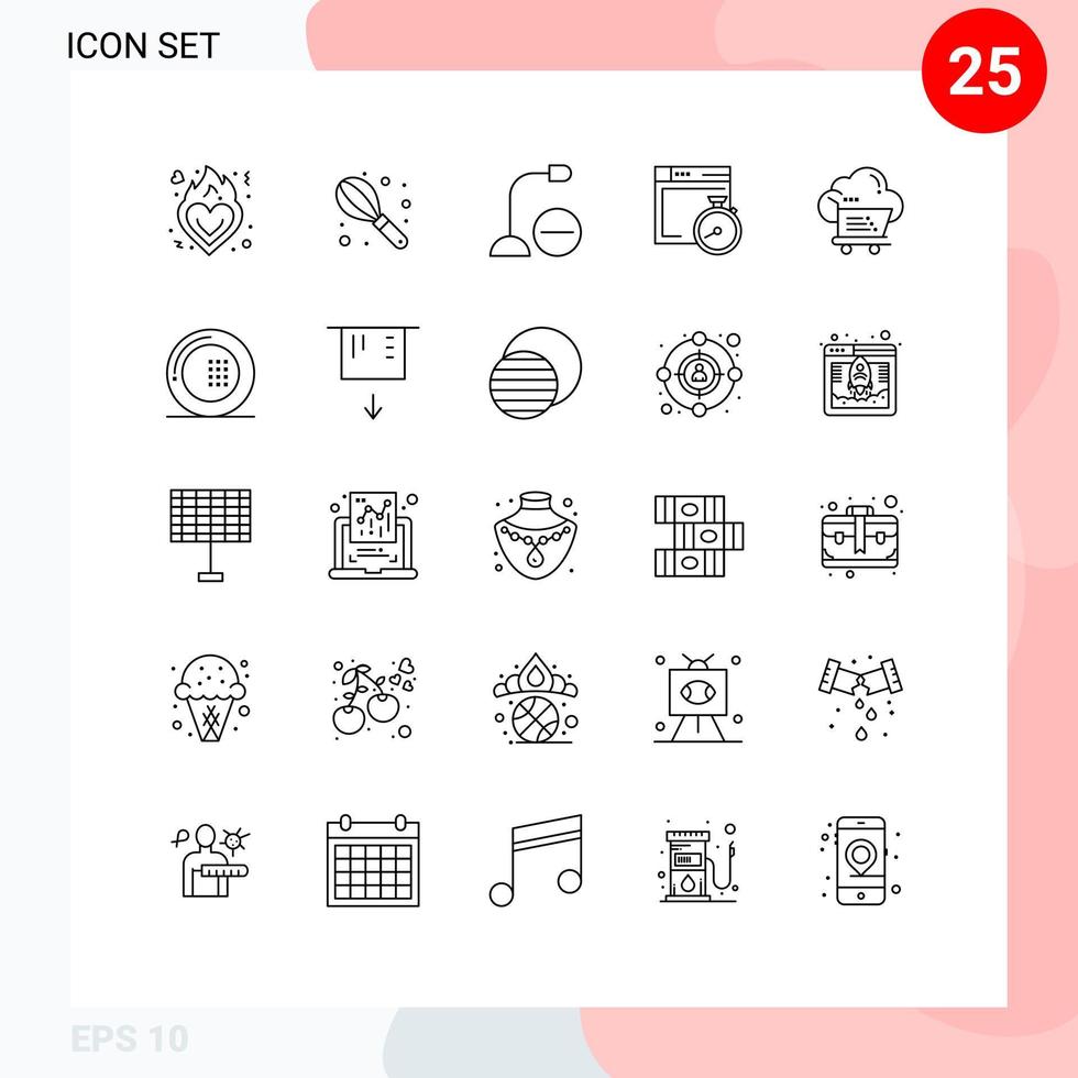 Pack of 25 Modern Lines Signs and Symbols for Web Print Media such as cloud computing devices compass file Editable Vector Design Elements