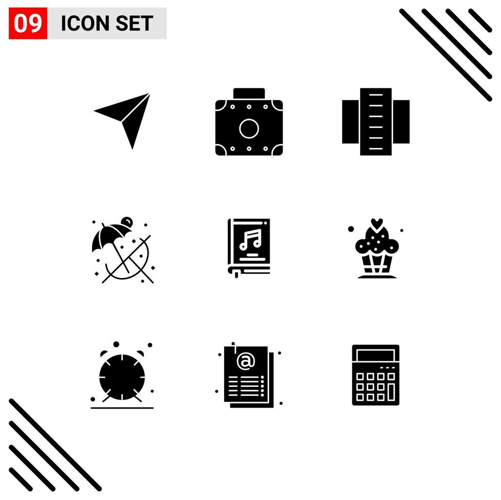 Set of 9 Modern UI Icons Symbols Signs for multimedia album building summer beach Editable Vector Design Elements