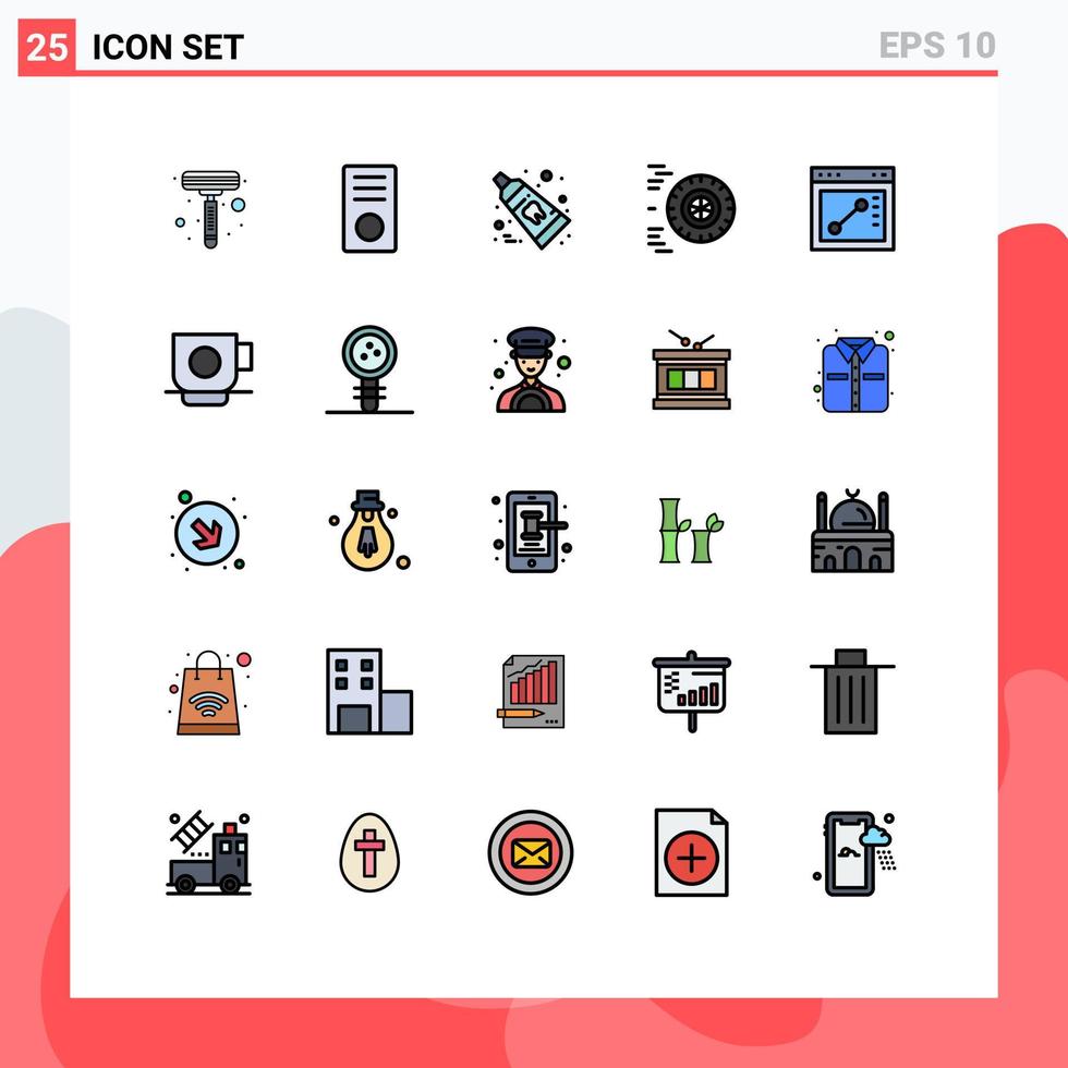 conjunto de 25 iconos de interfaz de usuario modernos signos de símbolos para elementos de diseño vectorial editables de movimiento de rueda dental del navegador web vector